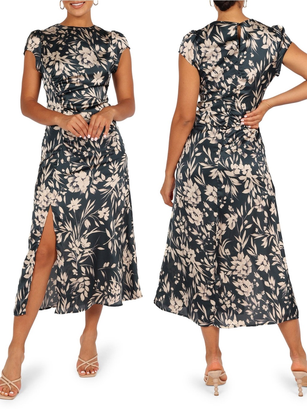 Petal & Pup Lisbeth Floral Cap Sleeve Satin Midi Dress-size L